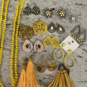 Women’s yellow earrings and necklace bundle.